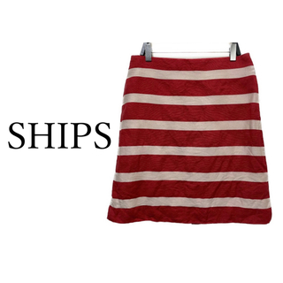 シップス(SHIPS)のSHIPS  シップス  リネン 赤×白 ボーダー柄 ひざ丈 スカート(ミニスカート)