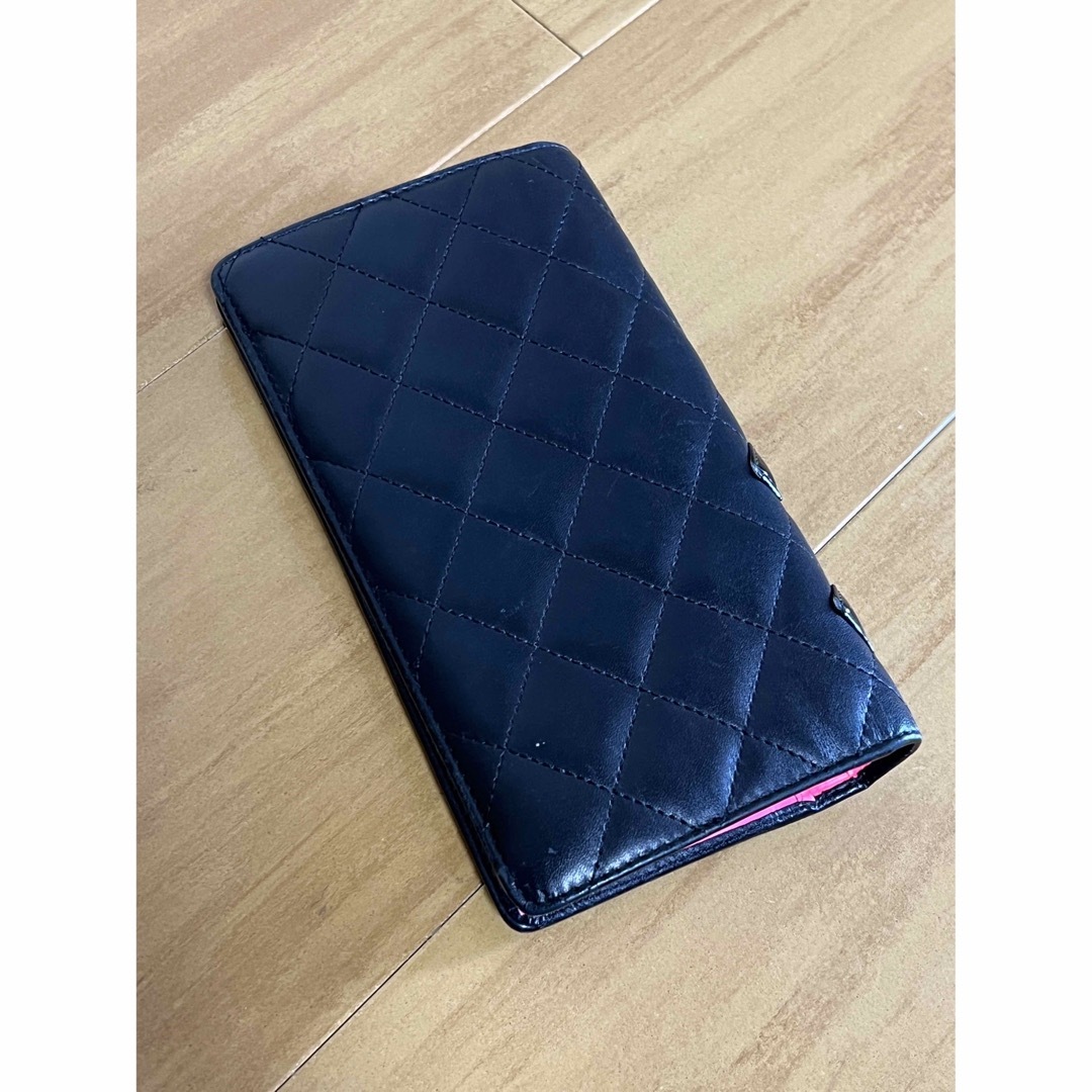 CHANEL - シャネル カンボンライン 小銭入れ付き 長財布 黒×黒 シール