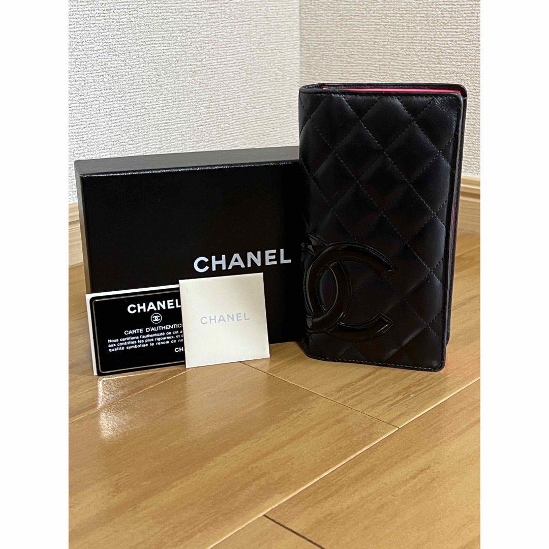 CHANEL - シャネル カンボンライン 小銭入れ付き 長財布 黒×黒 シール