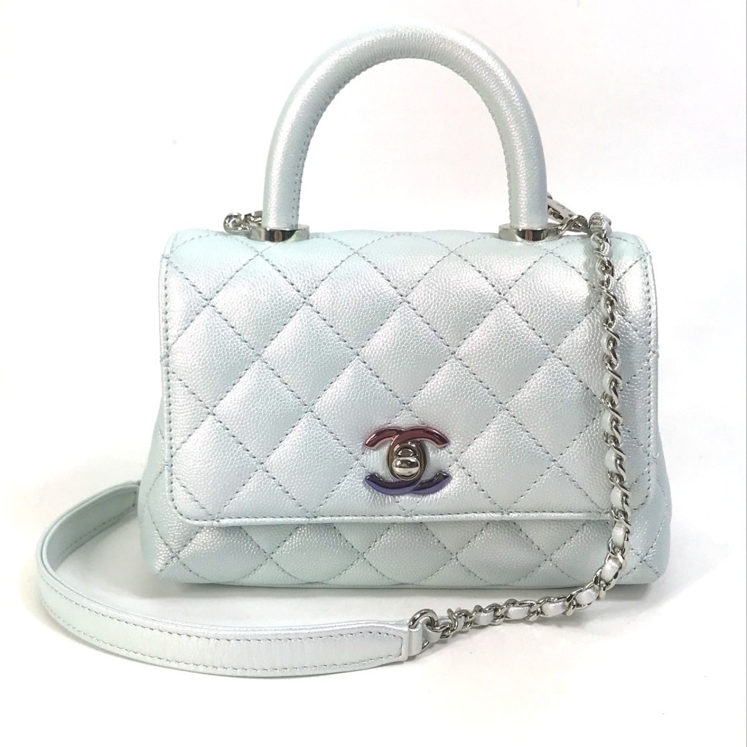 CHANEL(シャネル)のシャネル CHANEL ココハンドル XXS 18 AS2215 ココマーク マトラッセ 2WAY ハンドバッグ キルティング ショルダーバッグ キャビアスキン メタリックブルー 新品同様 レディースのバッグ(ショルダーバッグ)の商品写真