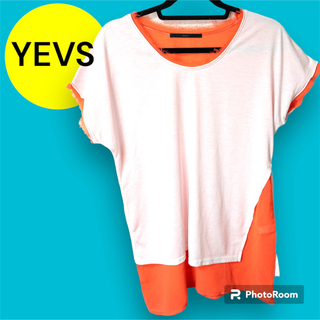 イーブス(YEVS)のイーブス（YEVS）白＆オレンジシフォンドッキングTシャツ(Tシャツ(半袖/袖なし))