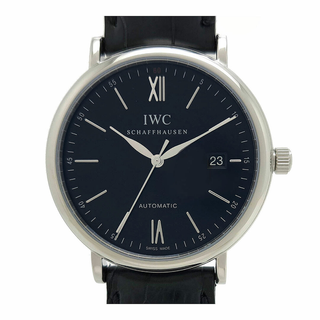IWC メンズ腕時計 ポートフィノ・オートマティック IW356502 ブラック文字盤 クロコダイルベルト 自動巻き