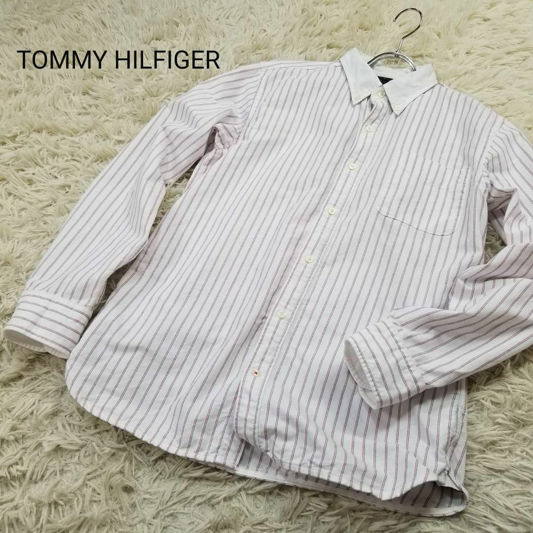 【大人気☆】トミーヒルフィガー 長袖BDシャツ ストライプ ネイビーグレー XL