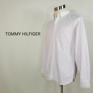 トミーヒルフィガー(TOMMY HILFIGER)のTOMMY HILFIGERメンズXL長袖ストライプ柄ボタンダウンシャツ白紺赤(Tシャツ/カットソー(半袖/袖なし))