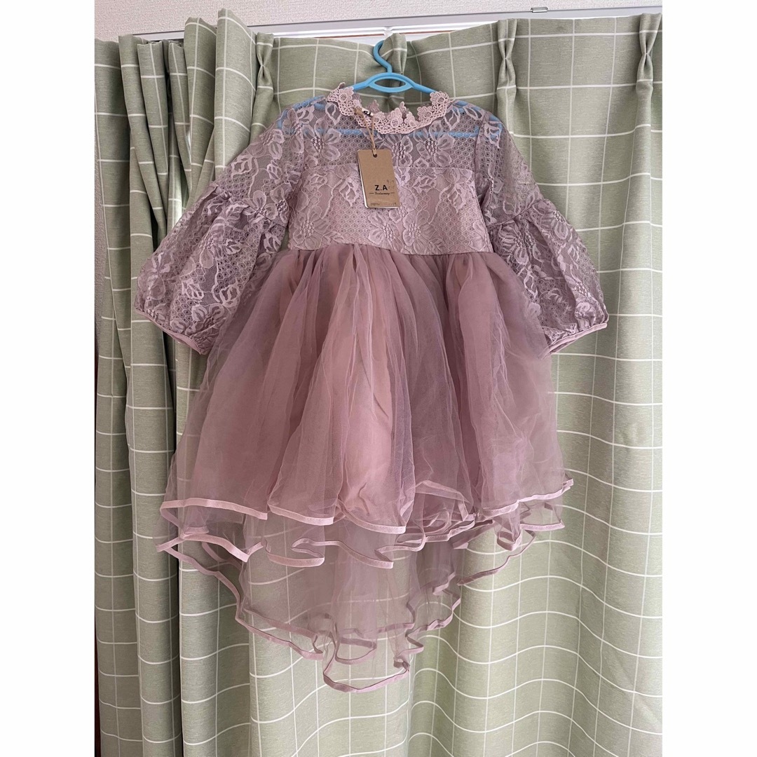 子供服 キッズ ワンピース レース ドレス お姫様 パフスリーブ 無地 キッズ/ベビー/マタニティのキッズ服女の子用(90cm~)(ワンピース)の商品写真