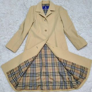 バーバリーブルーレーベル ロングコート カシミヤ混 M ノバチェック ...