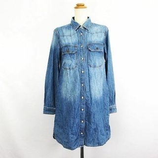 ページボーイ(PAGEBOY)のページボーイ シャツワンピース 長袖 ひざ丈 シャンブレー M インディゴブルー(ひざ丈ワンピース)