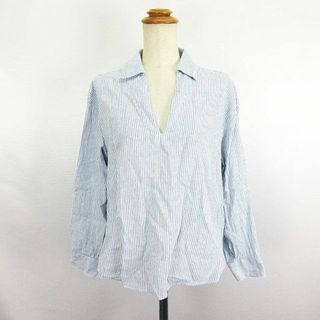 エイチアンドエム(H&M)のH&M シャツ 長袖 スキッパー ストライプ 麻混 EUR XS 青×白(シャツ/ブラウス(長袖/七分))