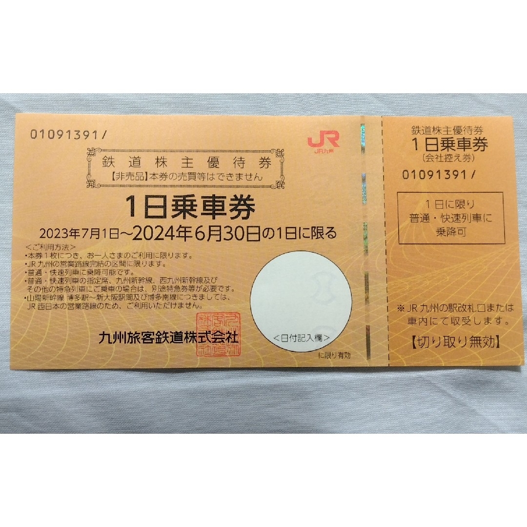 jr九州株主優待券 1日乗り放題乗車券1枚 チケットの乗車券/交通券(その他)の商品写真