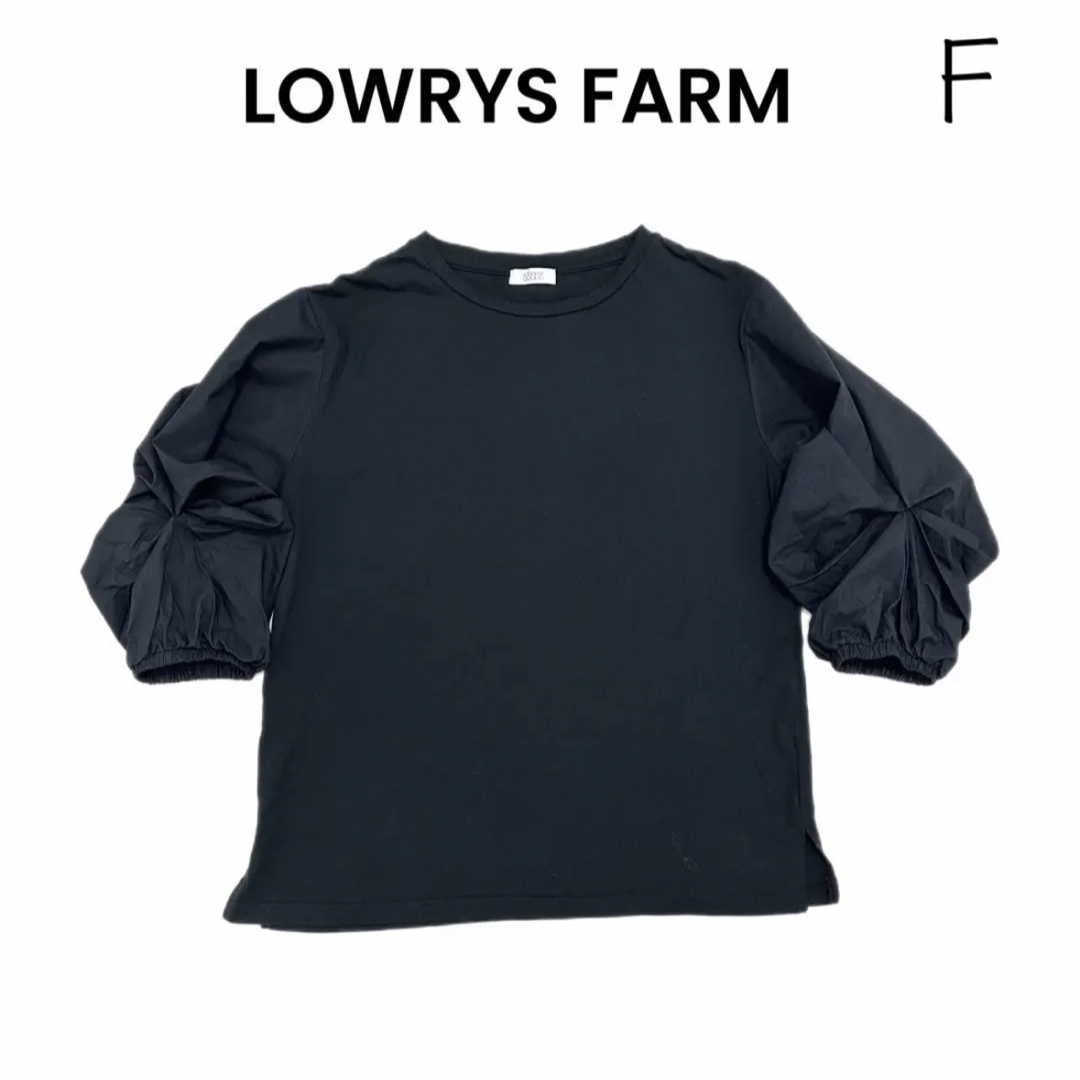 LOWRYS FARM(ローリーズファーム)の【LOWRYS FARM】七分袖 黒 異素材 Tシャツ カットソー レディースのトップス(カットソー(半袖/袖なし))の商品写真