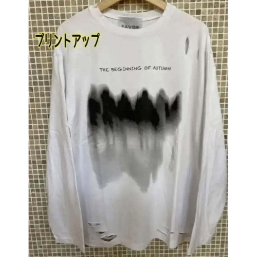 新品タグ付 ダメージ加工プリント ロンT 長袖 Tシャツ ストリート 韓国 白Lの通販 by ふうたん｜ラクマ