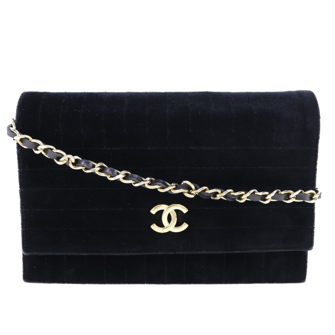 【CHANEL】シャネル チェーンショルダー マドモアゼル ココマーク ベロア 黒/ゴールド金具 レディース ショルダーバッグ