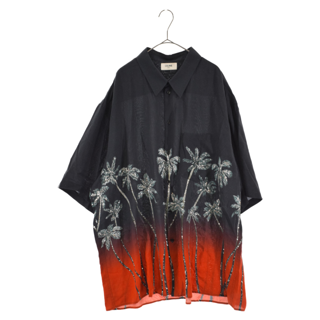 CELINE セリーヌ 22SS Oversized Embroidered Shirt In Printed Viscose プリントビスコースオーバーサイズエンブロイダード半袖シャツ 2C724106Q ブラック/レッド