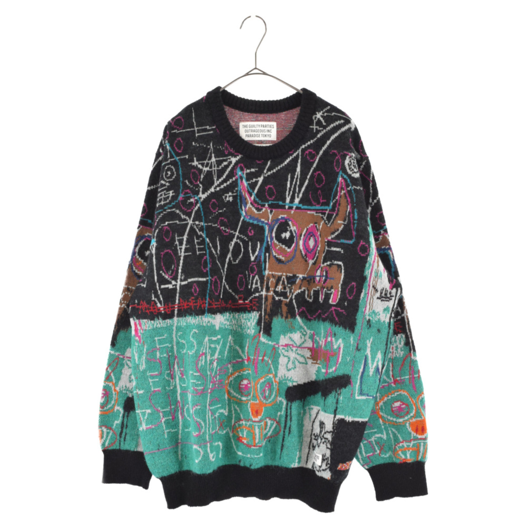 WACKO MARIA ワコマリア ×JEAN-MICHEL BASQUIA CREW NECK SWEATER×ジャンミシェルバスキア クルーネックニット長袖セーター BASQUIAT-WM-KN09 ブラック