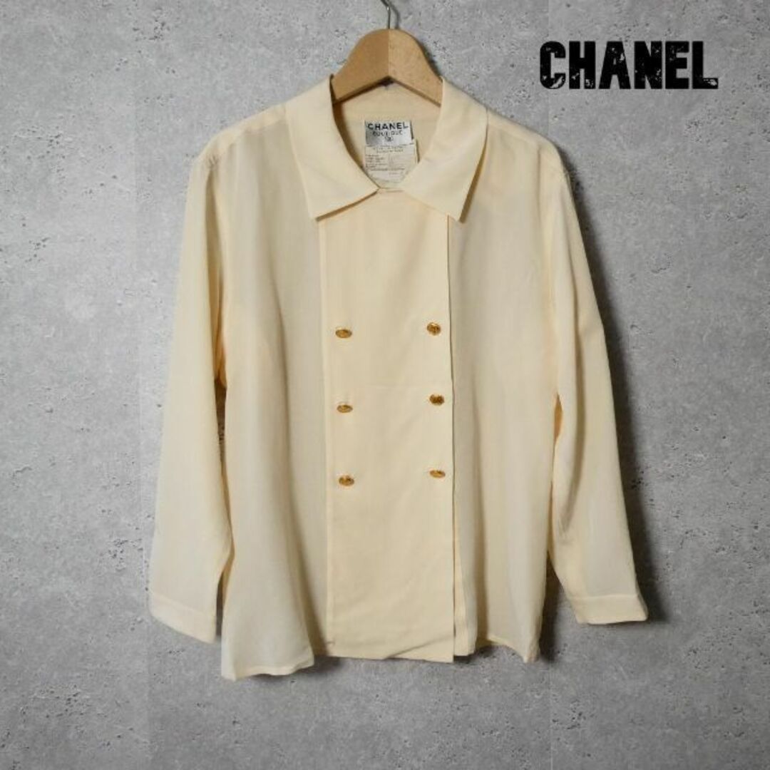 良品 綺麗 CHANEL シルク100％ ダブルブレスト 長袖 シャツ ブラウス