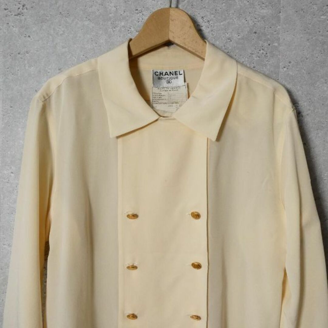 良品 綺麗 CHANEL シルク100% ダブルブレスト 長袖 シャツ ブラウス