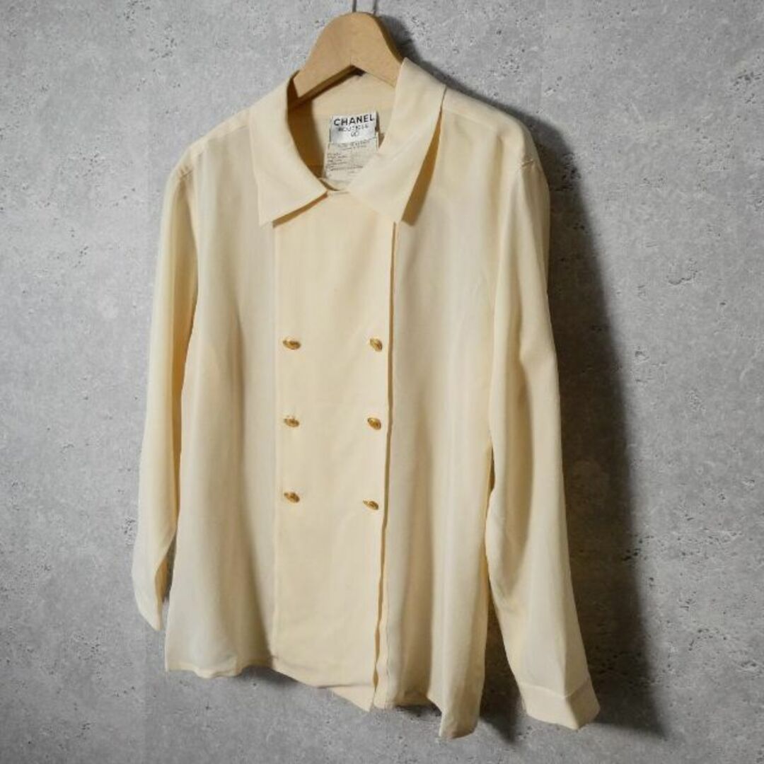 良品 綺麗 CHANEL シルク100% ダブルブレスト 長袖 シャツ ブラウス