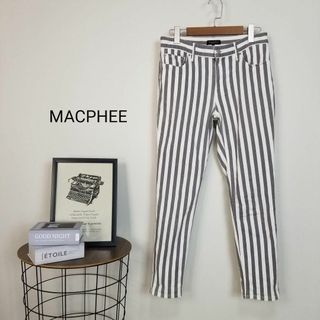 マカフィー(MACPHEE)のMACPHEE美脚ストライプルーズフィットスキニーデニム38白灰トゥモローランド(デニム/ジーンズ)