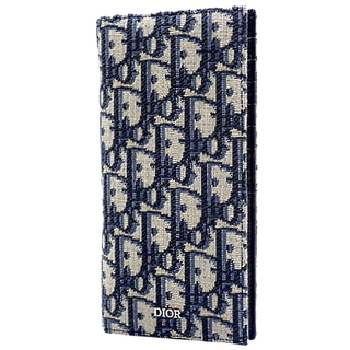 クリスチャンディオール(Christian Dior)のクリスチャンディオール長財布 バーティカル ロングウォレット レザー ディオール オブリーク ジャカード ネイビー紺 ベージュ 40802067930(長財布)