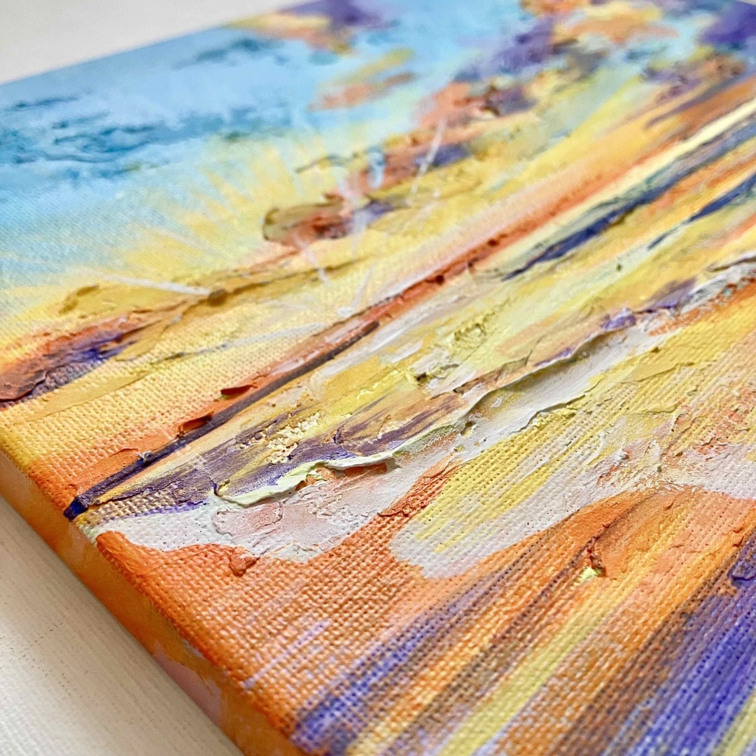 sunset*風景画 海 夕日 絵画 テクスチャーアート アクリル画の sunset*風景画 海 夕日 絵画 テクスチャーアート アクリル画の