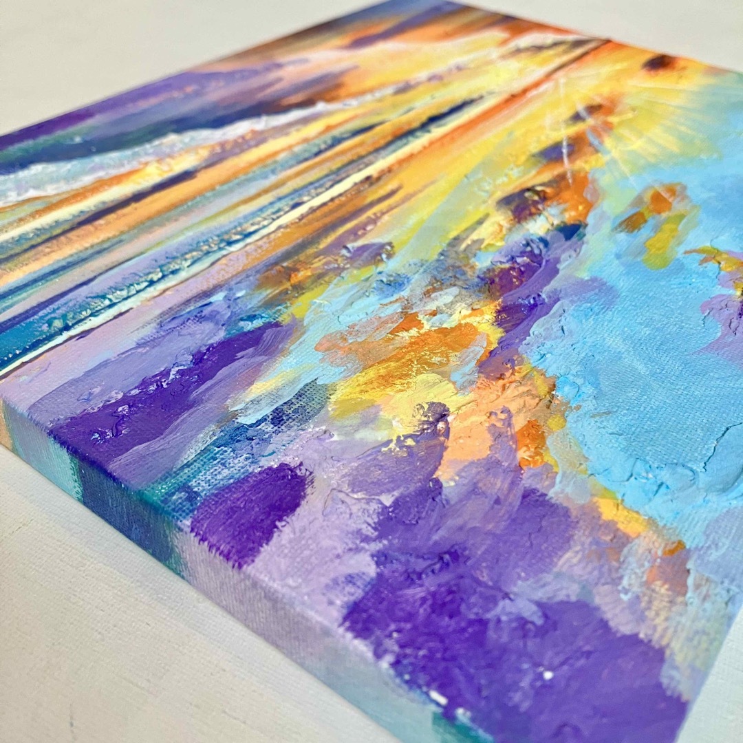 sunset＊風景画　海　夕日　絵画　テクスチャーアート　アクリル画 2