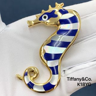 ティファニー(Tiffany & Co.)のティファニー ブローチ シーホース マザーオブパール　ラピスラズリ K18(ブローチ/コサージュ)