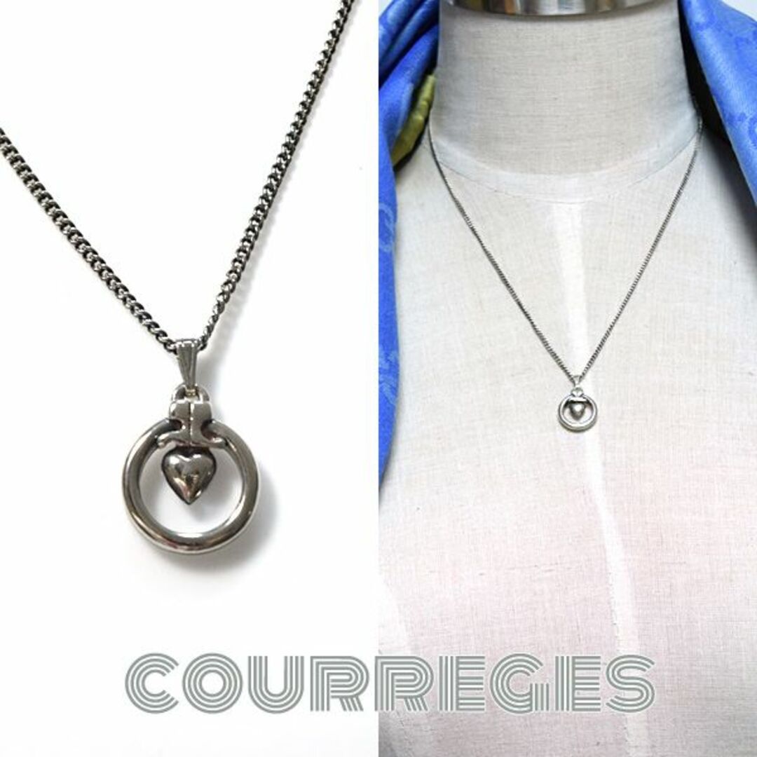 Courreges(クレージュ)のクレージュ■ロゴ×ハート サークルチャームネックレス シルバー ペンダント レディースのアクセサリー(ネックレス)の商品写真