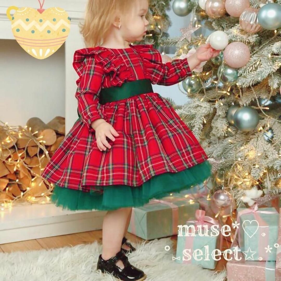 100赤タータンチェックワンピースドレス緑色♥ハロウィンクリスマス♥子供服キッズ