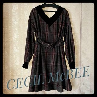 セシルマクビー(CECIL McBEE)の【お値下げ】セシルマクビー　秋物ブラウン系チェックワンピースMサイズ【PO-9】(ひざ丈ワンピース)