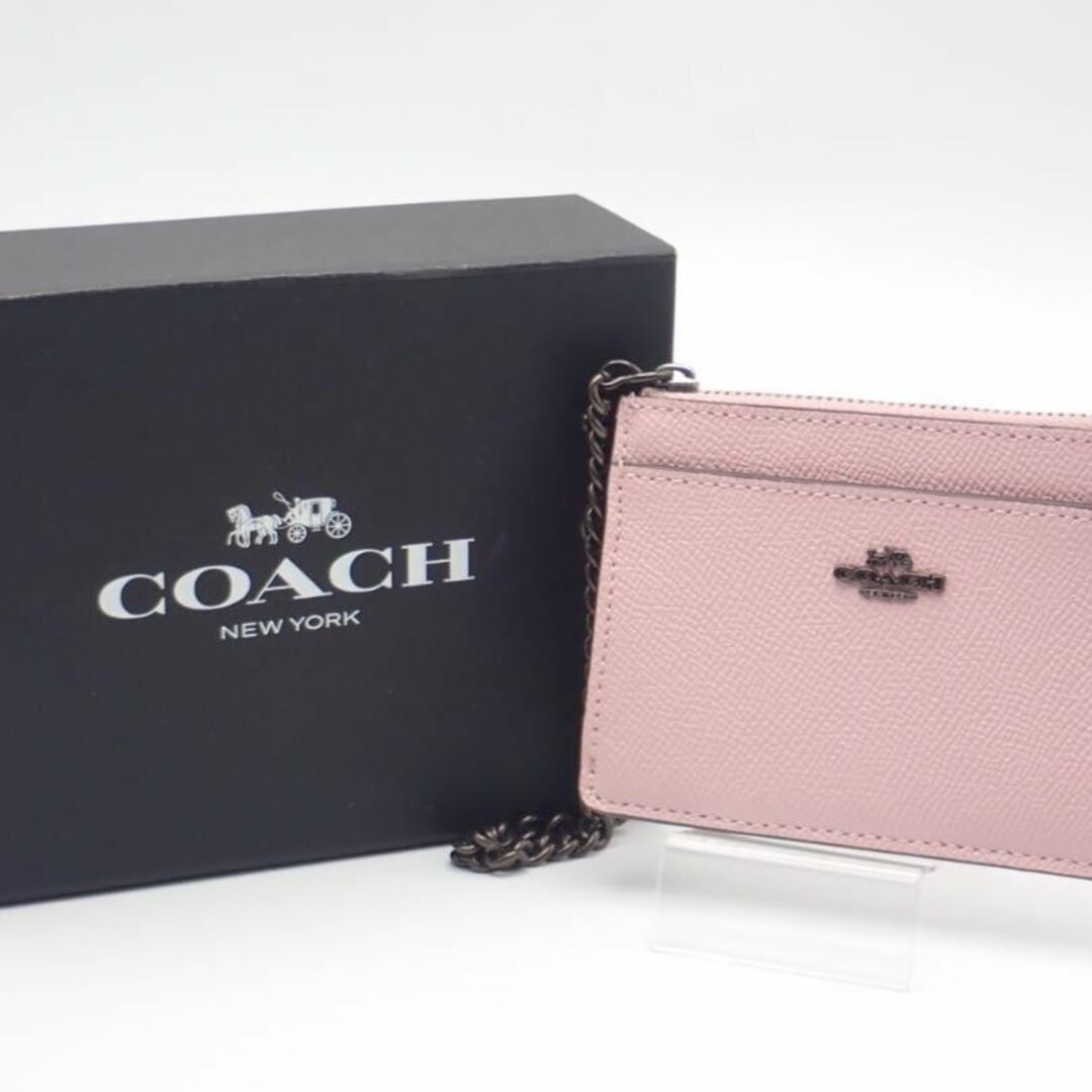 美品☆箱付き☆coach 定期入れ 小銭入れ付 チェーン付き スモーキーベージュ