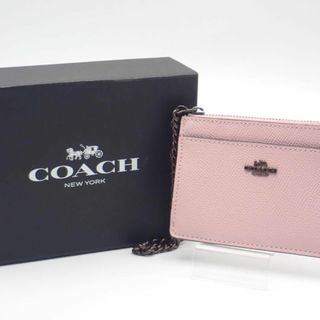 コーチ(COACH)の美品☆箱付き☆coach 定期入れ 小銭入れ付 チェーン付き スモーキーベージュ(名刺入れ/定期入れ)