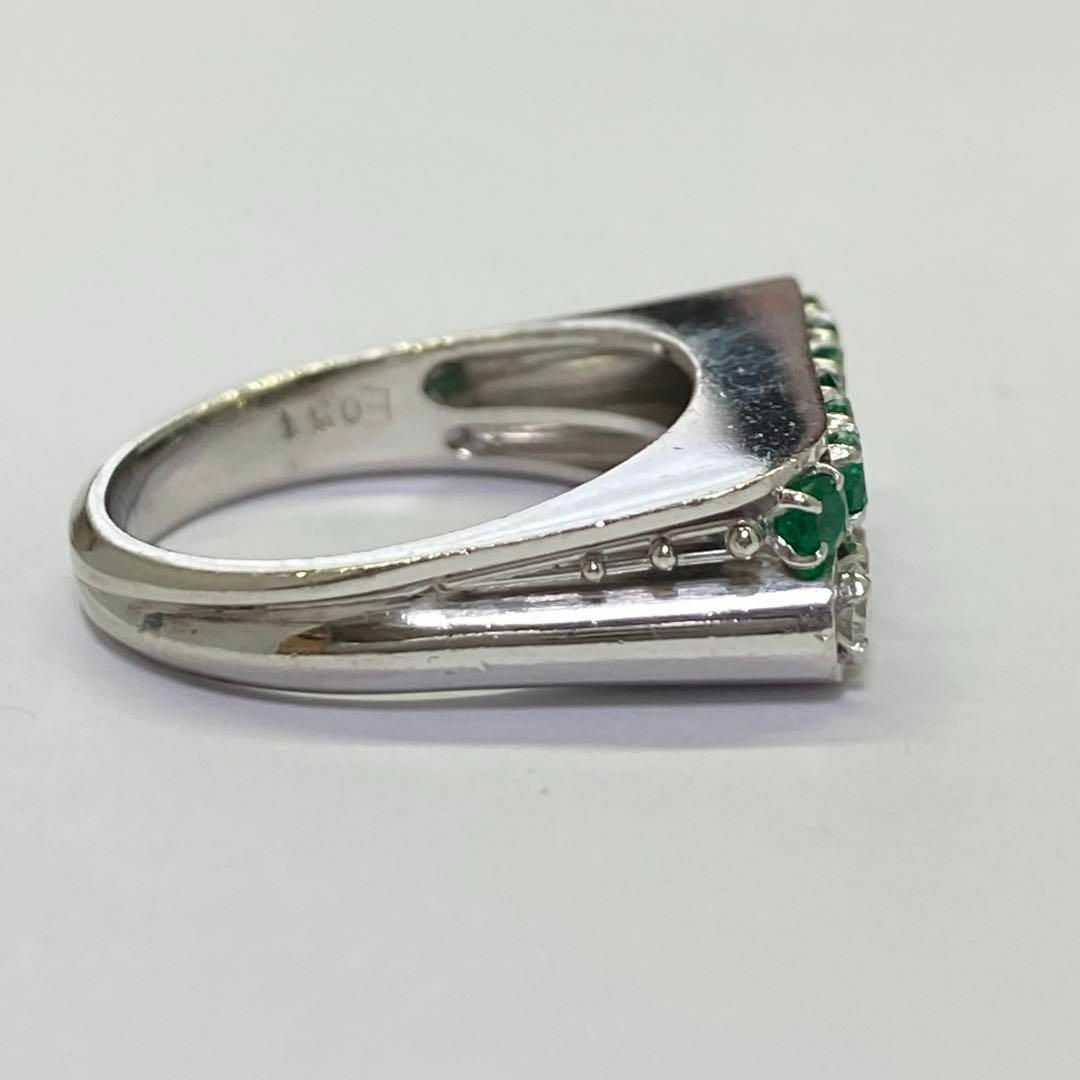 Pt900　天然エメラルドリング　サイズ14号　ダイヤモンド入り　プラチナ レディースのアクセサリー(リング(指輪))の商品写真