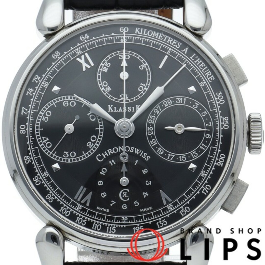 クロノスイス クラシック クロノグラフ オートマチック Classic Chronograph CH7403 箱 保証書 SS/革 メンズ時計 ブラック 仕上げ済 美品