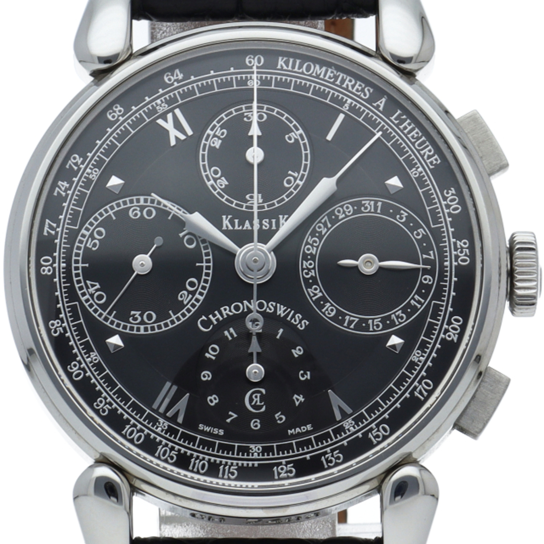 クロノスイス クラシック クロノグラフ オートマチック Classic Chronograph CH7403 箱 保証書 SS/革 メンズ時計 ブラック 仕上げ済 美品