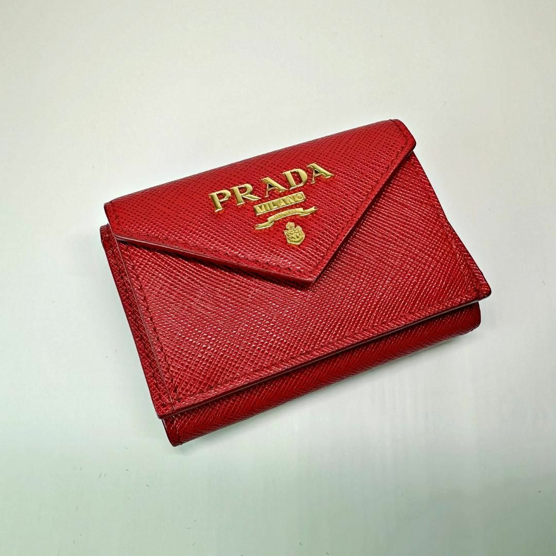 ｂ169 PRADA プラダ 3つ折り財布 赤系 コンパクト ウォレット レッド