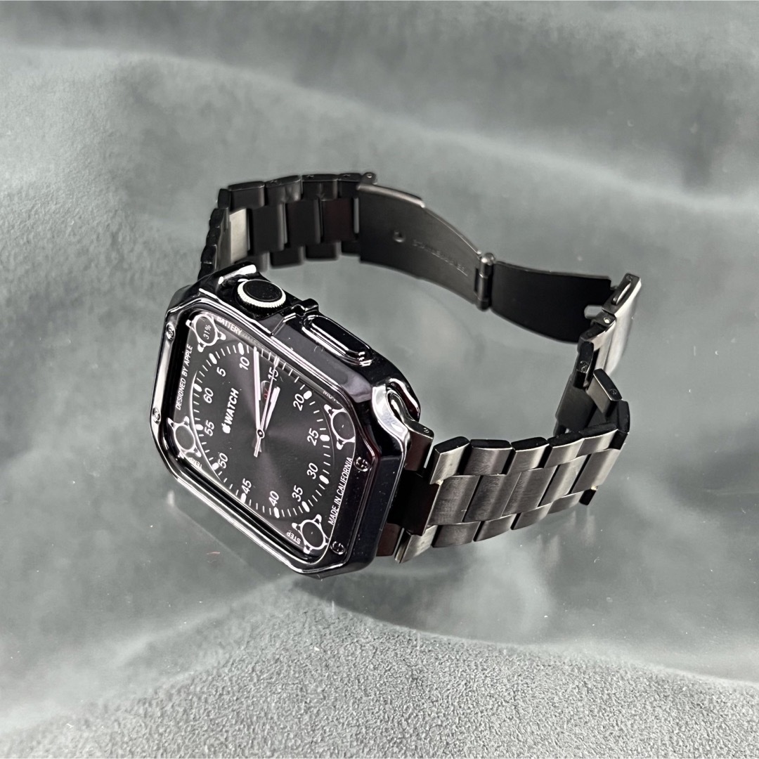 Apple Watch(アップルウォッチ)のアップルウォッチ　ブラック　TPUケース　極薄ステンレスベルト メンズの時計(金属ベルト)の商品写真