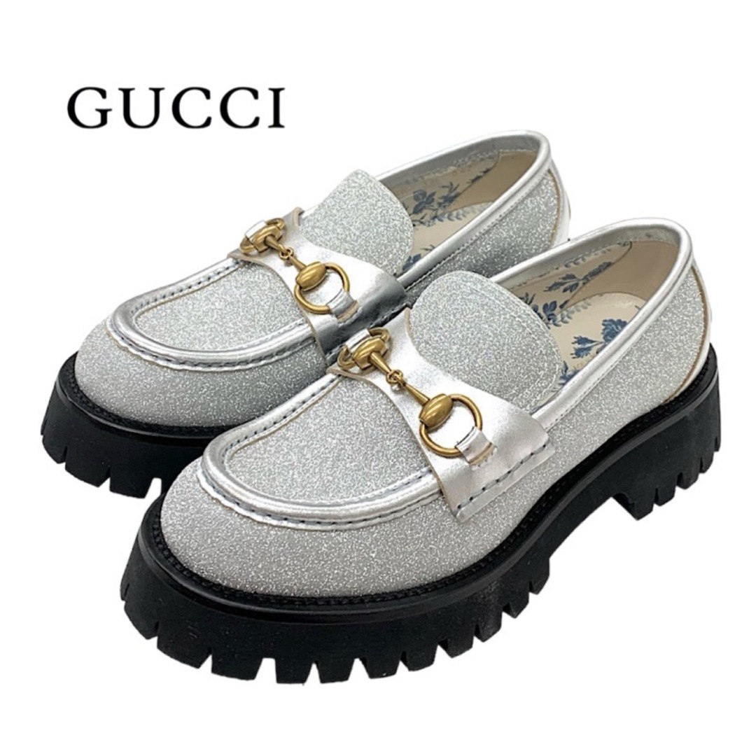 Gucci(グッチ)のグッチ GUCCI ローファー 革靴 靴 シューズ レザー シルバー ゴールド ラメ ホースビット bee レディースの靴/シューズ(ローファー/革靴)の商品写真