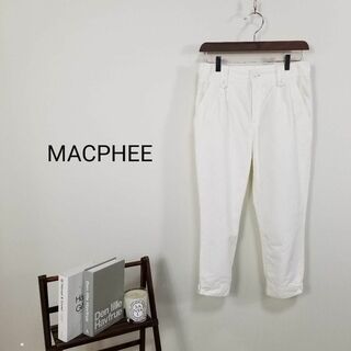 マカフィー(MACPHEE)のMACPHEEリネン混クロップドパンツ七分丈34サイズSカジュアル白パンツ麻混(カジュアルパンツ)