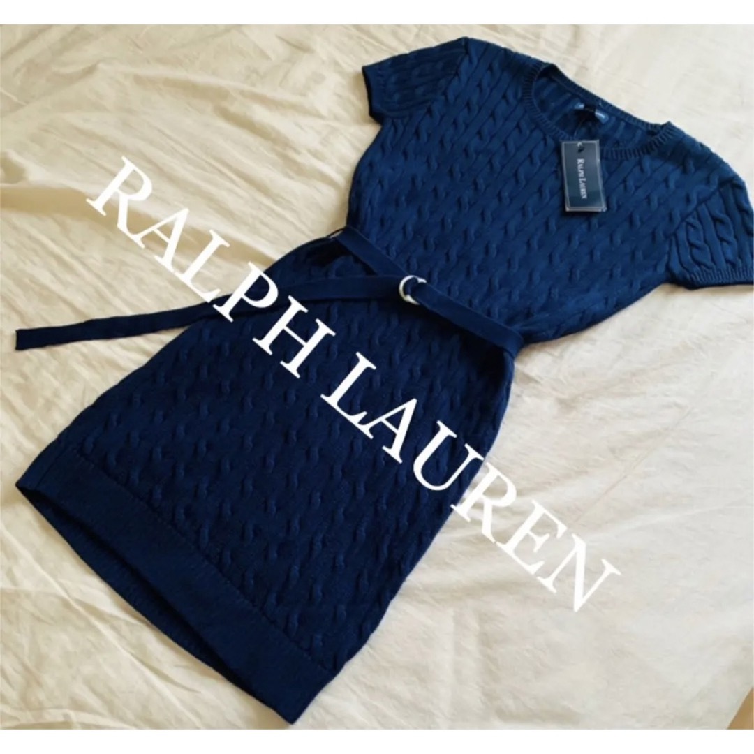 POLO RALPH LAUREN(ポロラルフローレン)の新品　ポロ　ラルフローレン　ワンピース　ニット　半袖ニット　サマーニット　人気 レディースのワンピース(ひざ丈ワンピース)の商品写真