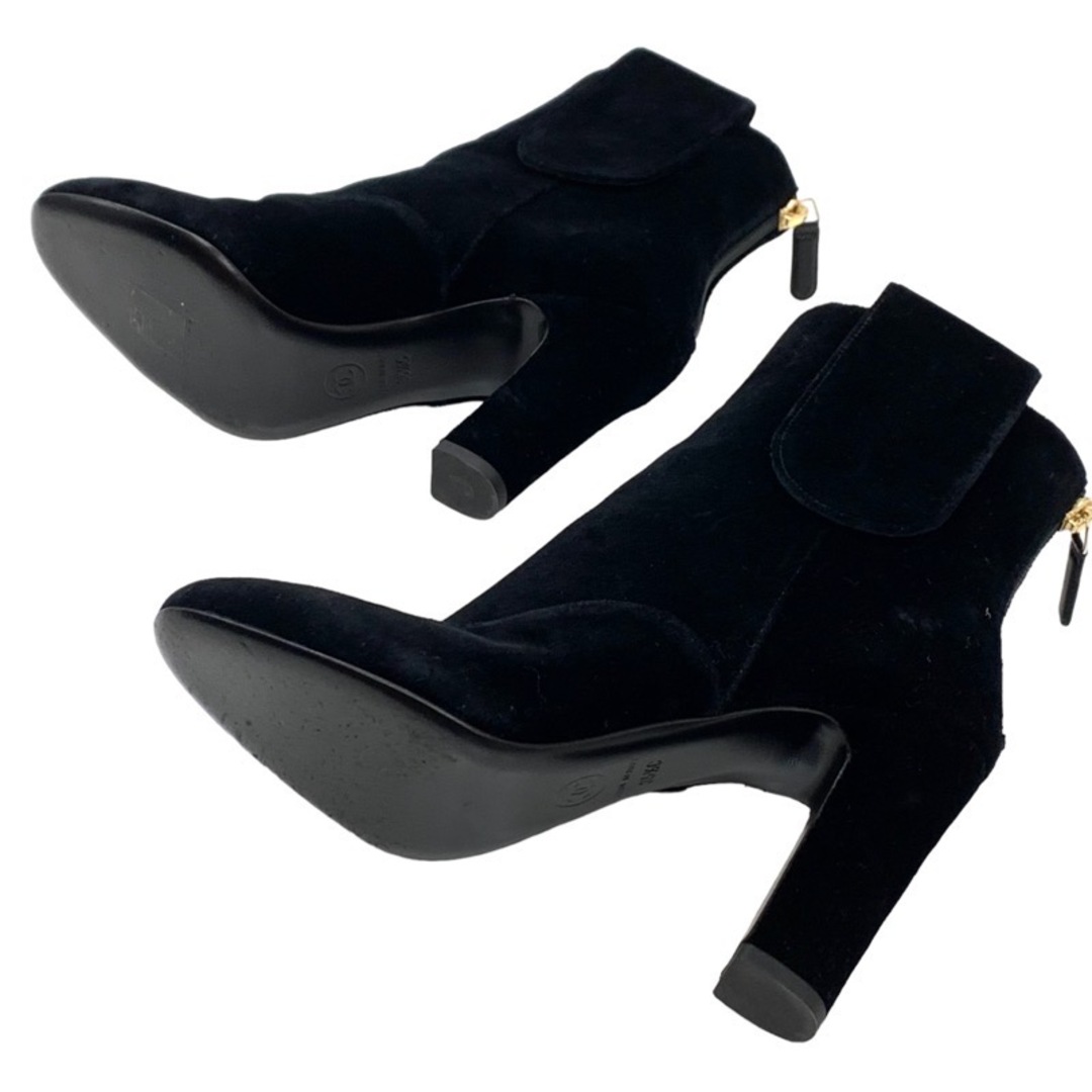 シャネル CHANEL ブーツ ショートブーツ 靴 シューズ ベロア ブラック 黒 ゴールド ココマーク ビジュー