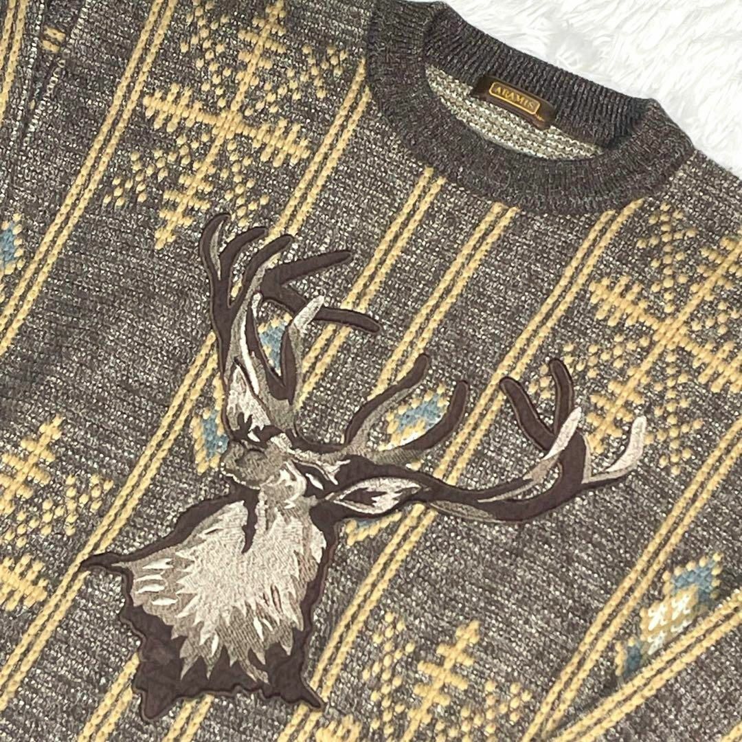 ARAMIS モヘア混 ニット セーター 鹿刺繍 アニマル柄 ケーブル サイズM