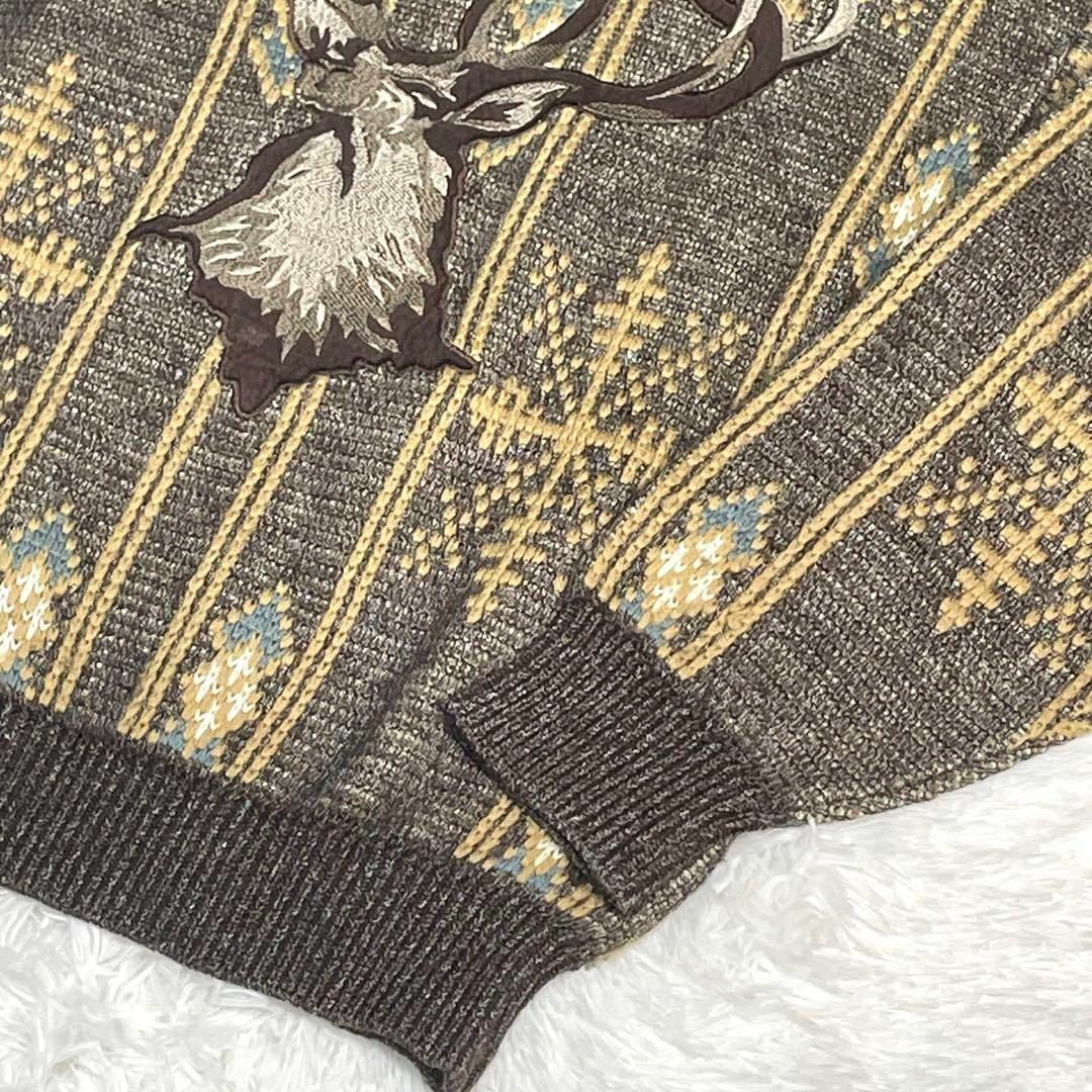 ARAMIS モヘア混 ニット セーター 鹿刺繍 アニマル柄 ケーブル サイズM