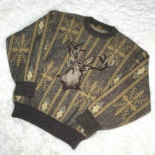 ARAMIS モヘア混 ニット セーター 鹿刺繍 アニマル柄 ケーブル サイズM