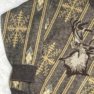 ARAMIS モヘア混 ニット セーター 鹿刺繍 アニマル柄 ケーブル サイズM