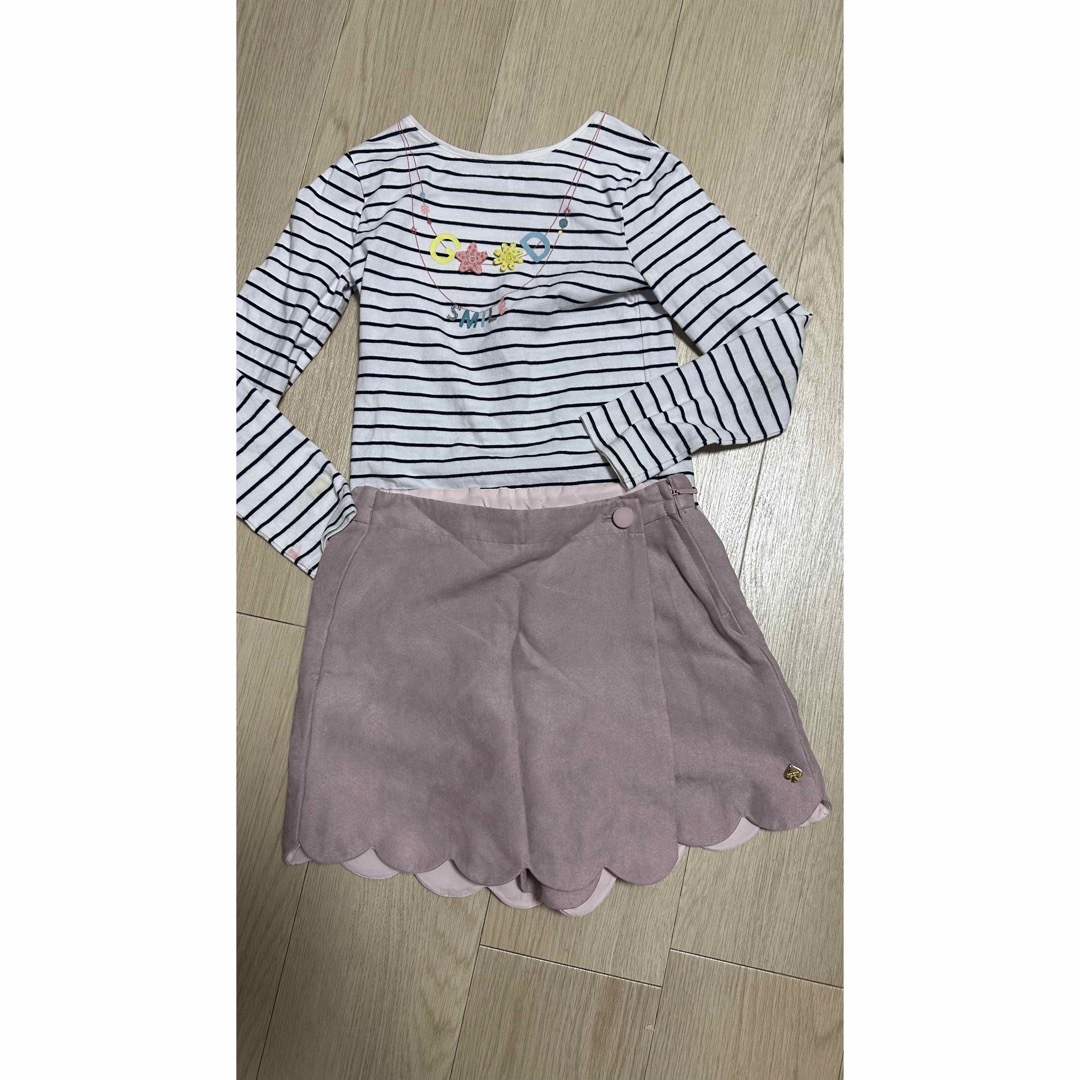 okaidiボーダー柄ロンT128cm キッズ/ベビー/マタニティのキッズ服女の子用(90cm~)(ジャケット/上着)の商品写真