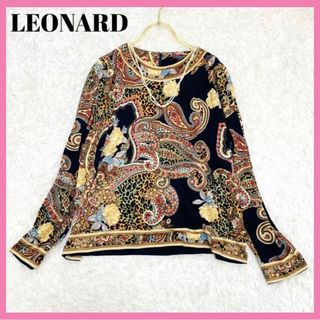 レオナール(LEONARD)の美品✨レオナール 長袖トップス  ペイズリー柄 ブラック ウール シルク LL(シャツ/ブラウス(長袖/七分))