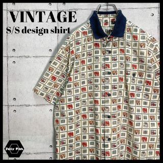 アートヴィンテージ(ART VINTAGE)の【レアデザイン】VINTAGE 切替リブ 総柄デザイン 半袖シャツ 古着 希少(シャツ)