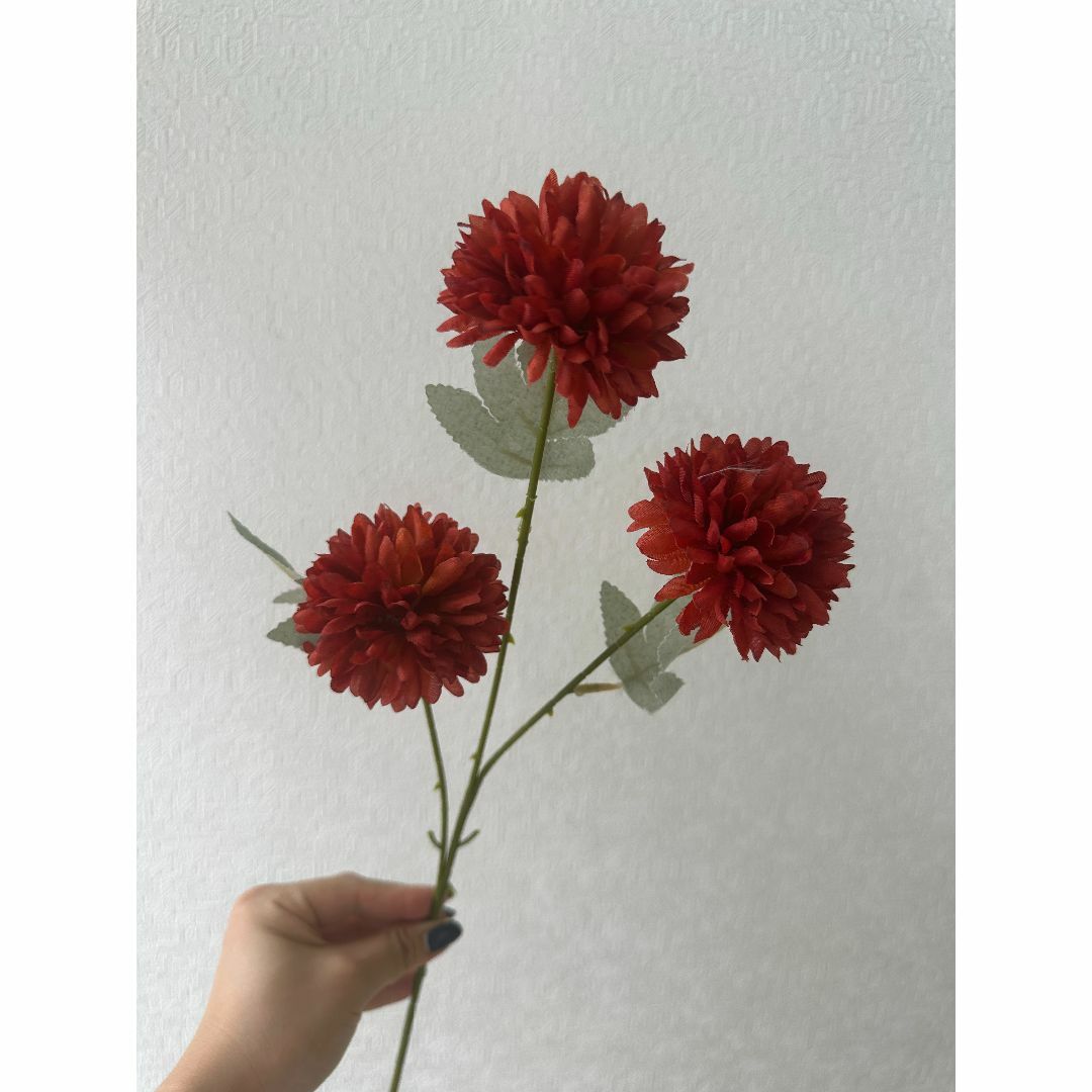 まとめ売り光触媒アートフラワーマムボール4本セット造花 ハンドメイドのフラワー/ガーデン(プリザーブドフラワー)の商品写真