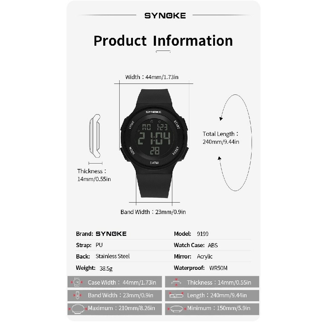 メンズ腕時計 新品 Synoke 50M防水 デジタルウォッチ メンズの時計(腕時計(デジタル))の商品写真