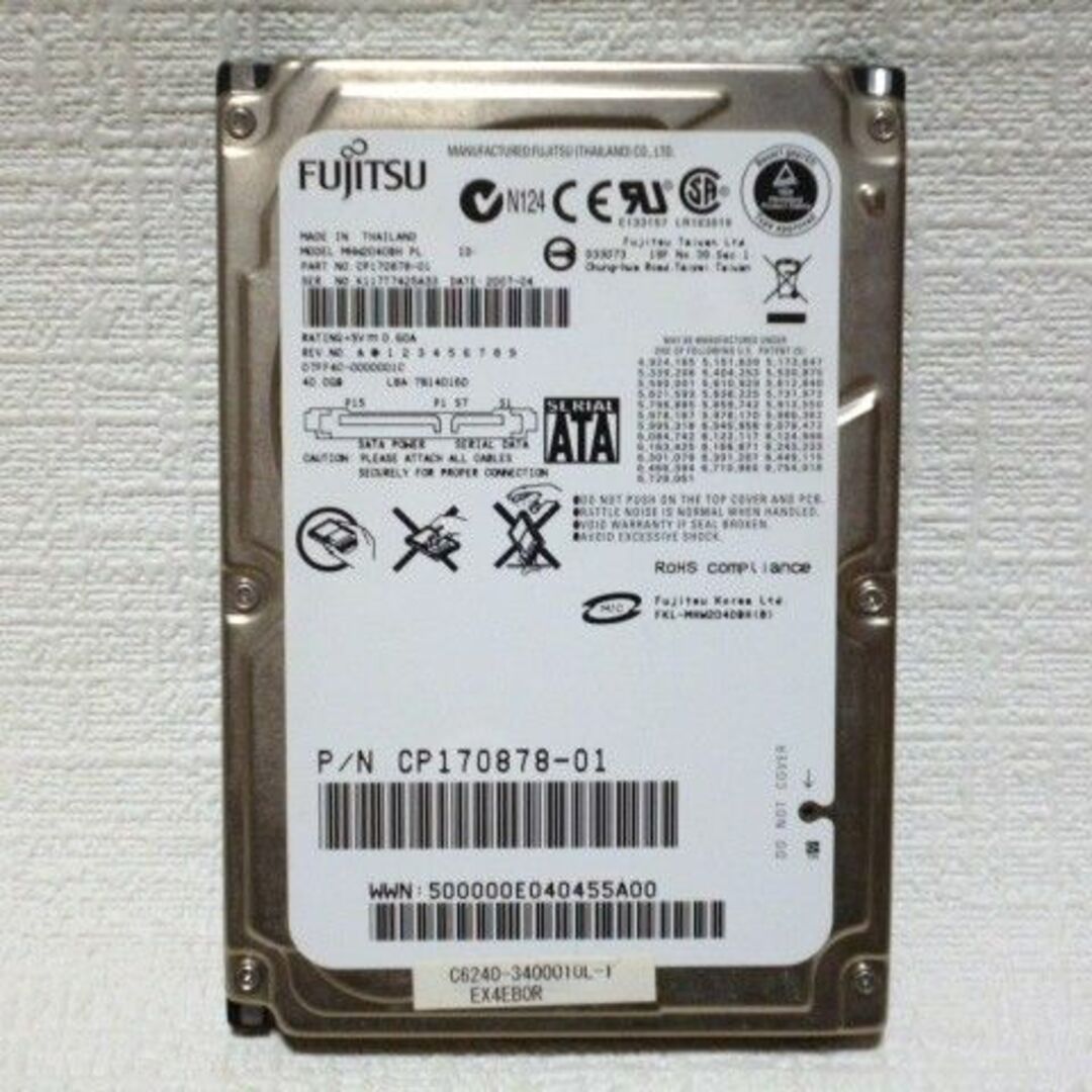 富士通(フジツウ)のHDD 2.5インチ SATA 40GB（Used） 富士通 スマホ/家電/カメラのPC/タブレット(PCパーツ)の商品写真